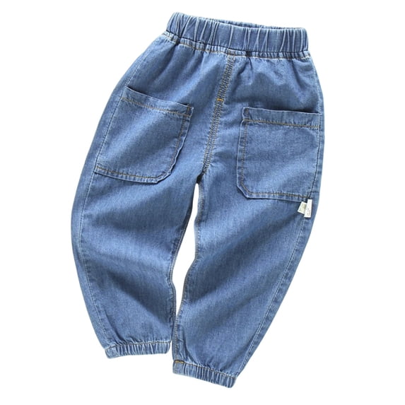 Kiijoy Little Boys Casual Jeans Breathable Elastic Waist Tapered Denim Pants, Sizes 6-7