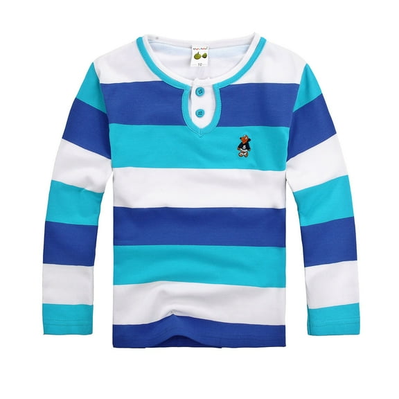 Kiijoy Little Boys Casual Striped Henley T-Shirt Kids Long Sleeve T Shirt, Sizes 5-6