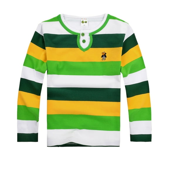 Kiijoy Little Boys Casual Striped Henley T-Shirt Kids Long Sleeve T Shirt, Sizes 5-6
