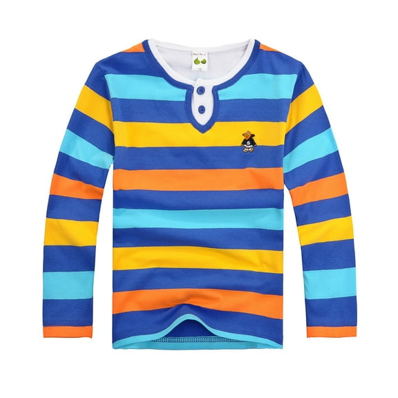 Kiijoy Little Boys Casual Striped Henley T-Shirt Kids Long Sleeve T Shirt, Sizes 5-6