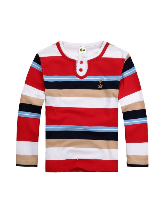 Little Boys Casual Striped Henley T-Shirt Kids Long Sleeve T Shirt, Sizes 5-6