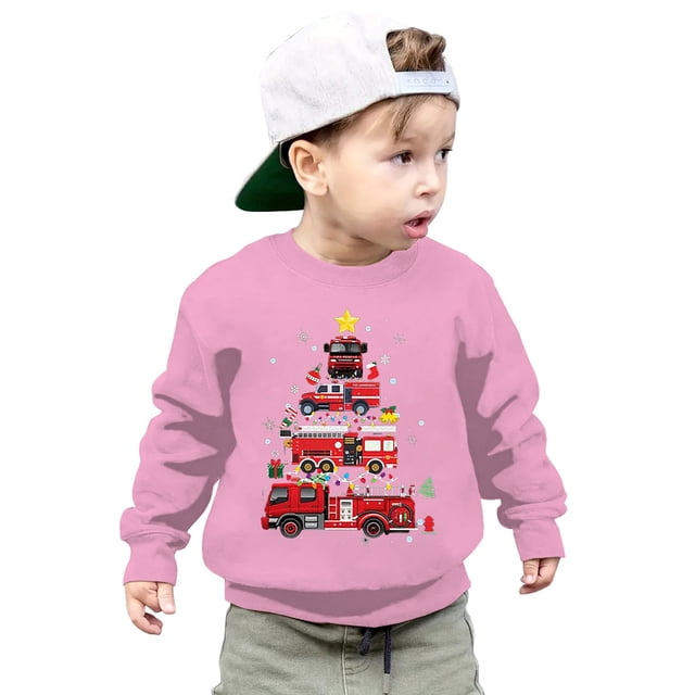 Kiijoy Little Boys Christmas Sweatshirt Graphic Long Sleeved Crewneck Pullover Top For Kids