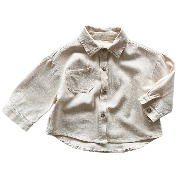 Kiijoy Little Boys Cotton Long Sleeve Shirt Solid Casual Button Down Shirt, Sizes 5-6