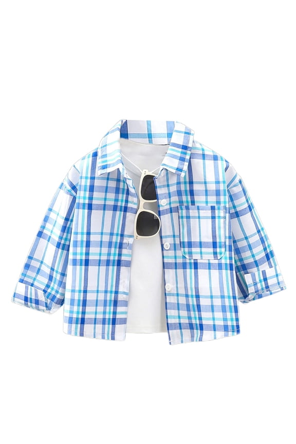 Little Boys Plaid Long Sleeve Shirt Cotton Casual Button-Down Shirt, Sizes 5-6