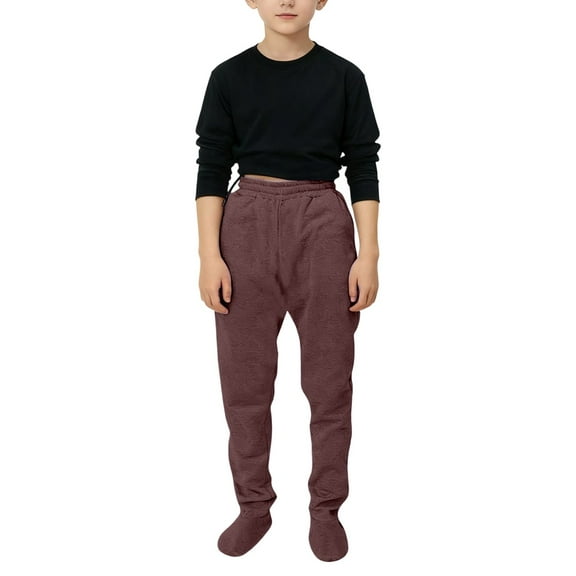 Kiijoy Little Boys Cozy Fleece Footed Pants High Waisted Indoor Home Pants, Sizes 5-6