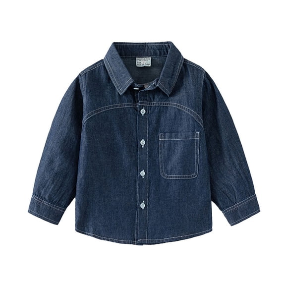 Kiijoy Little Boys Denim Jacket Long Sleeve Button Down Shirt Kids Casual Outerwear, Sizes 5-6