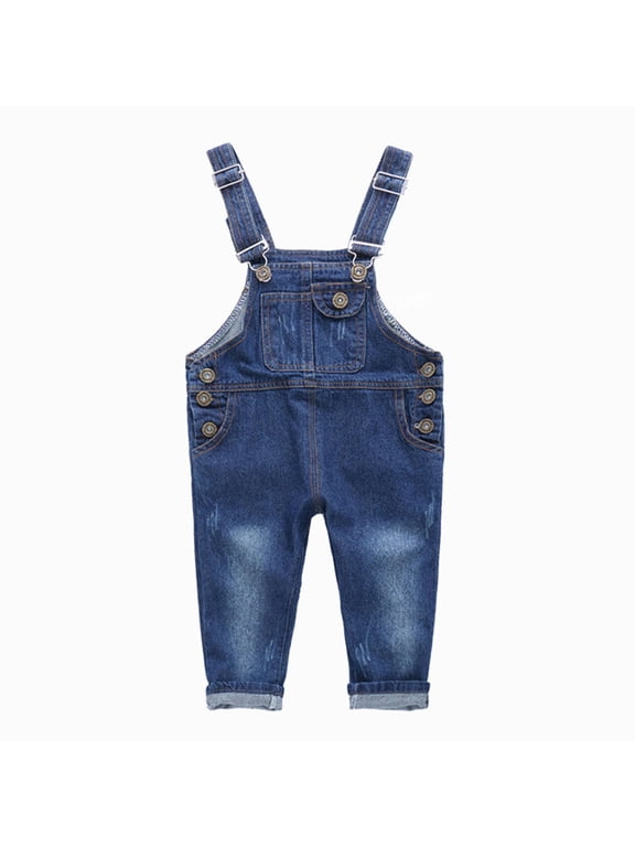 Little Boys Denim Overall Casual Baby Dungarees Unisex Strap Jumpsuit, Sizes 5-6