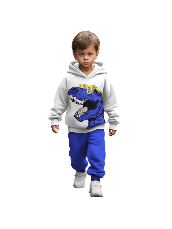 Little Boys Dinosaur Hoodie Sweatpants Sweatsuit Active Outfits, Sizes 6-7