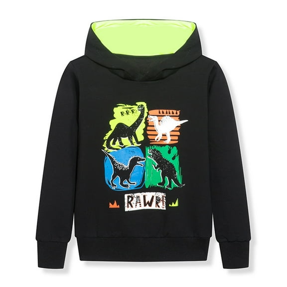 Kiijoy Little Boys Dinosaur Hoodie Cotton Casual Pullover Hooded Sweatshirt, Sizes 5-6