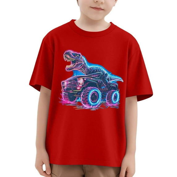 Kiijoy Little Boys Dinosaur Print Short Sleeve T-Shirt Cotton Summer Casual Graphic Tee