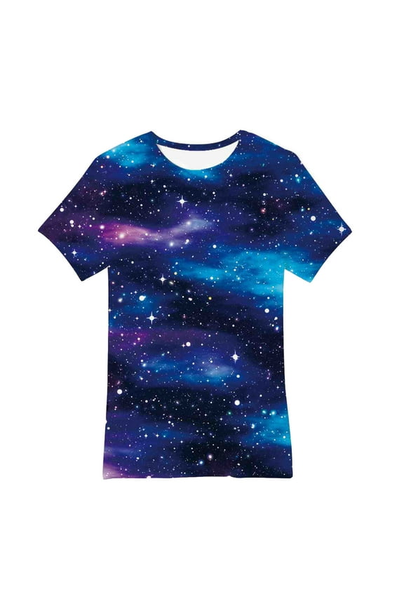 Little Boys Galaxy Shirt Starry Sky Print Short Sleeve T-Shirt Unisex Kids Tee Top