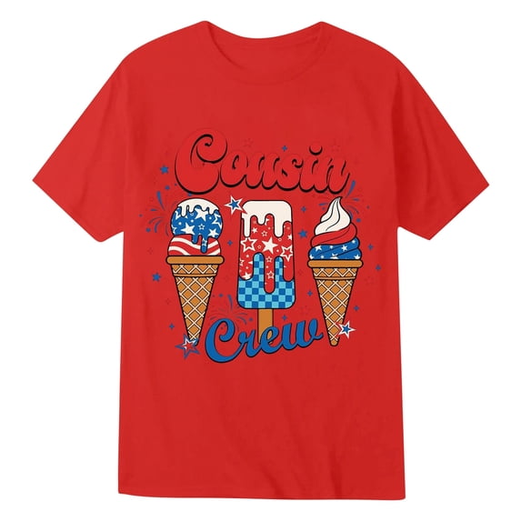Kiijoy Little Boys Graphic Short Sleeve T Shirt Casual Crew Neck T-Shirt Tee,Red,Sizes 6-7