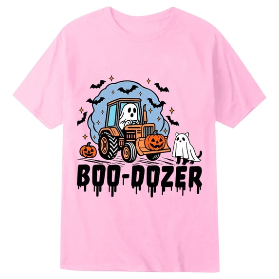 Kiijoy Little Boys Halloween Graphic T Shirt Kids Short Sleeve T-Shirt Tee, Pink, Size 6-7