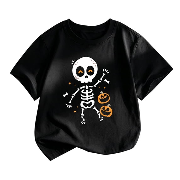 Kiijoy Little Boys Halloween T-Shirt Short Sleeve Graphic Tee Casual Tshirt, Black, Sizes 6-7
