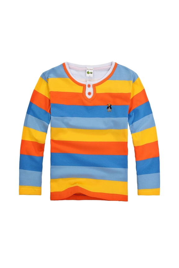 Little Boys Long Sleeve Casual Striped Polo Shirt Leisure Henley T-Shirt Undershirt