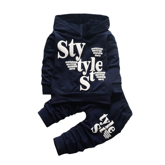 Kiijoy Little Boys Outfits Letter Print Casual Hoodie Pants Sports Sweatsuit, Sizes 5-6