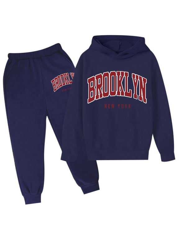Little Boys Outfits Letter Print Hoodie Sweatpants Sweatsuit, Sizes 5-6