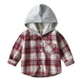 thumbnail image 1 of Kiijoy Little Boys Plaid Long Sleeve Hooded Shirt Cotton Casual Button Down Shirt, Sizes 5-6, 1 of 8