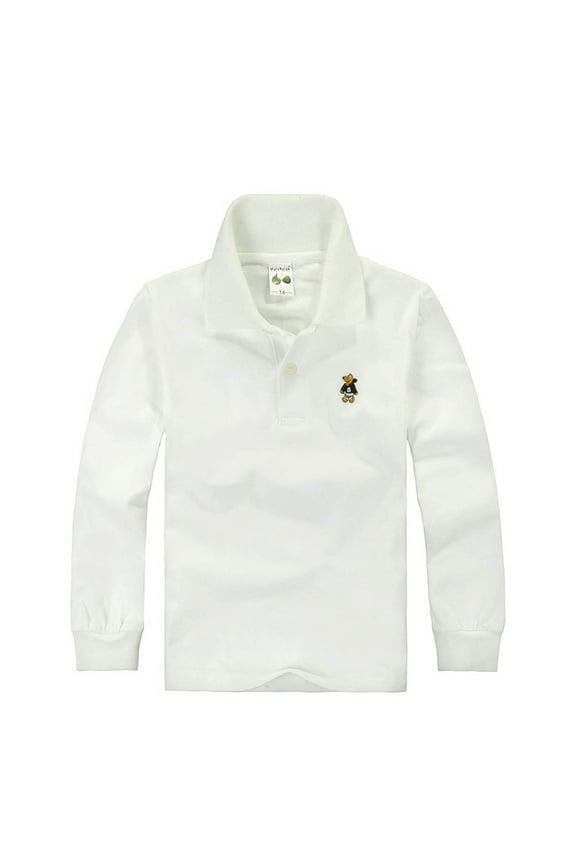 Little Boys Polo Shirt Long Sleeves Turn Down Collar Shirt for Kids, Sizes 5-6