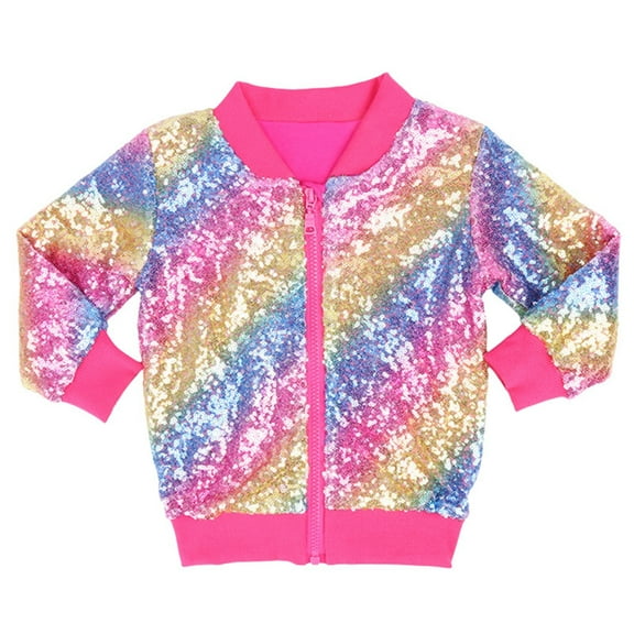 Kiijoy Little Boys Shiny Sequins Jacket Kids Glitter Zip-Up Bomber Jacket, Sizes 5-6