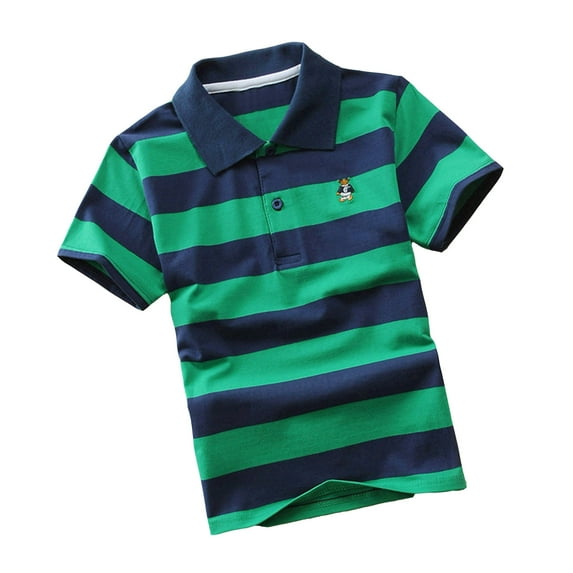 Kiijoy Little Boys Short Sleeve Striped Polo Shirt Children's T-Shirt, Sizes 3-14