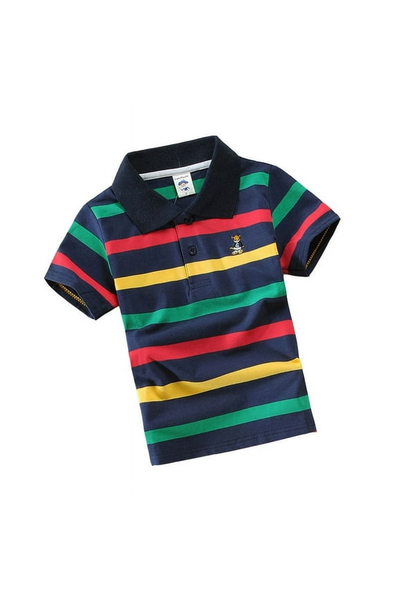 Little Boys Short Sleeve Striped Polo Shirt Casual Kids Child T-Shirt, Sizes 5-6