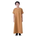 thumbnail image 1 of Kiijoy Little Boys Short Sleeve Thobe Robe Loose Zipper Crew Neck Kufi Robe, Sizes 5-6, 1 of 8