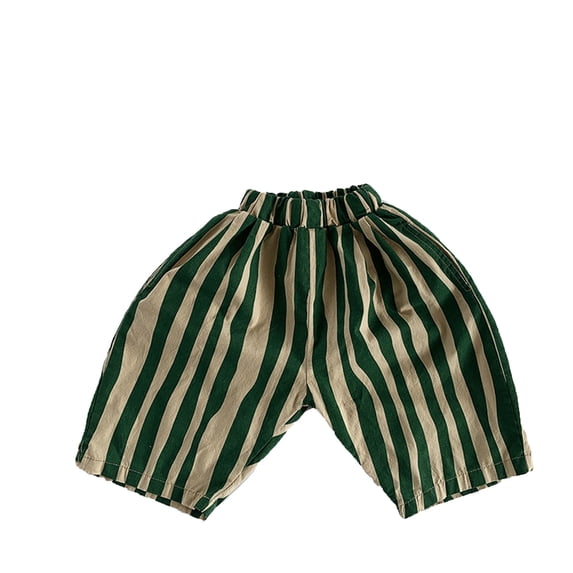 Kiijoy Little Boys Striped Cropped Pants Elastic Waist Loose Fit Trousers, Sizes 5-6