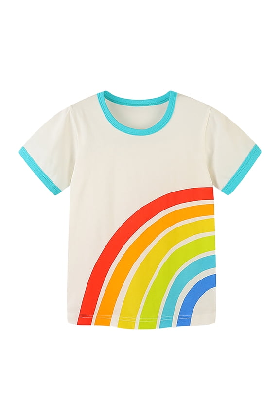 Little Boys Summer Short Sleeve T-Shirt Rainbow Print Casual Soft T Shirt, Sizes 1-7