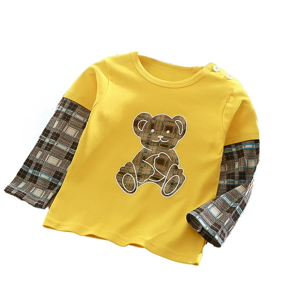 Kiijoy Little Boys T Shirt Bear Print Patchwork Long Sleeve T-Shirt Casual Undershirt Top