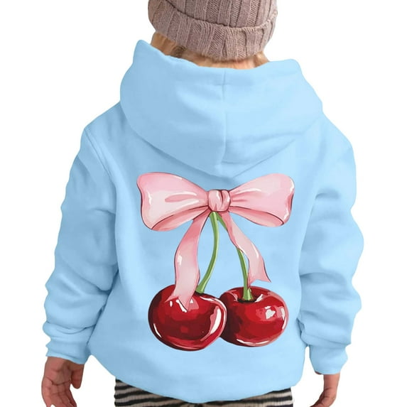 Kiijoy Little Girl'S Casual Sports Hoodie Cherry Bow Print Pullover Hooded Sweatshirt