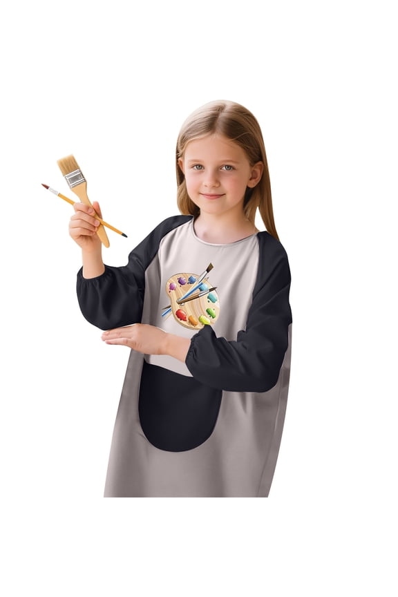Little Girls Art Smock Graphic Waterproof Long Sleeve Painting Apron, Sizes 4-6