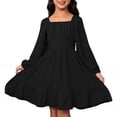 thumbnail image 1 of Kiijoy Little Girls Backless Long Sleeve Dress Solid Square Neck Ruffle Dress, Sizes 6-15, 1 of 5
