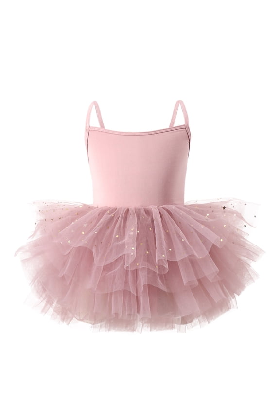 Little Girls Ballet Dance Dress Leotards Shiny Sleeveless Strap Ballet Tutu Skirt
