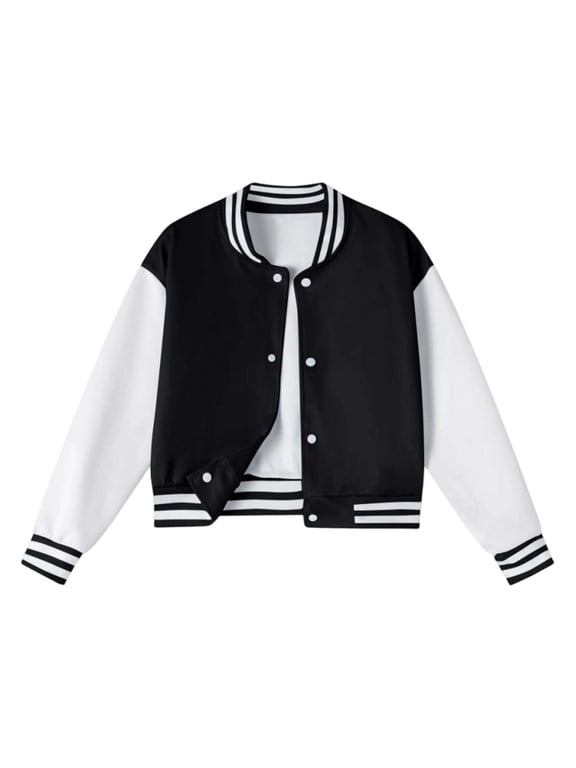 Little Girls Baseball Jacket Casual Cotton Color Block Varsity Jacket, Sizes 5-6