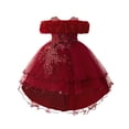 thumbnail image 1 of Kiijoy Little Girls Birthday Party Dress Floral Embroidery Ruffles Pageant Gown, Red, 1 of 8
