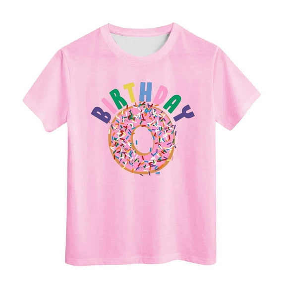 Kiijoy Little Girls Birthday Tshirt Doughnut Letter Print Short Sleeve T Shirt, Sizes 3-13