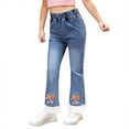 thumbnail image 1 of Kiijoy Little Girls Bow Flared Denim Pants Casual High Rise Pull On Jeans, Sizes 5-6, 1 of 4