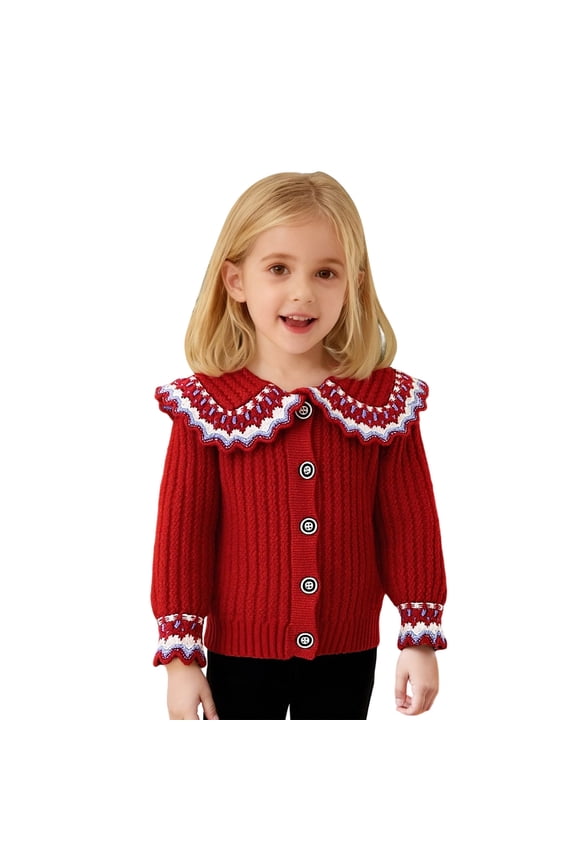 Little Girls Cardigan Sweater Peter Pan Collar Long Sleeve Knitted Jacket Coat