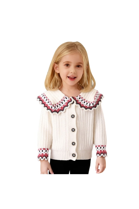 Little Girls Cardigan Sweater Peter Pan Collar Long Sleeve Knitted Jacket Coat