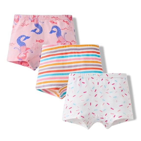 Kiijoy Little Girls Cartoon Boxer Briefs Underwear Boyshorts Panties, 3 Pack, Sizes 6-7