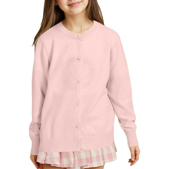 Kiijoy Little Girls Casual Cardigan Sweater Solid Color Soft Knitted Coat, Sizes 6-7