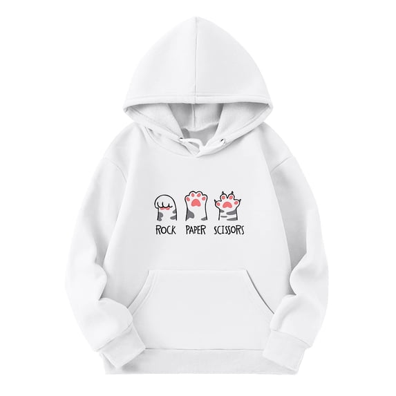 Kiijoy Girl's Pullover Hoodie Cartoon Cat Print Hooded Sweatshirt with Pocket, Sizes 5-6