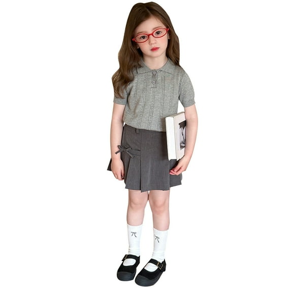Kiijoy Little Girls Casual Knit Polo Shirt School Uniform Short Sleeve T-Shirt, Sizes 2-14