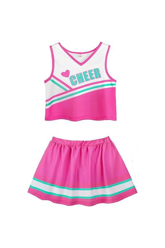 Little Girls Cheerleading Outfits 2 Piece Athletic Tank Top Skirt Set, Sizes 5-6