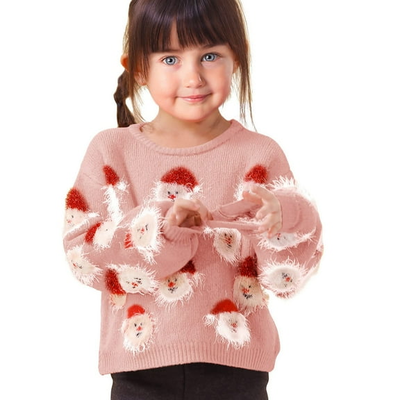 Kiijoy Little Girls Christmas Sweater Funny Santa Funny Xmas Knitted Pullover, Sizes 5-6