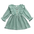 thumbnail image 1 of Kiijoy Little Girls Cotton Ruffle Long Sleeve Dress Casual Solid Skater Dresses, Green, 1 of 4