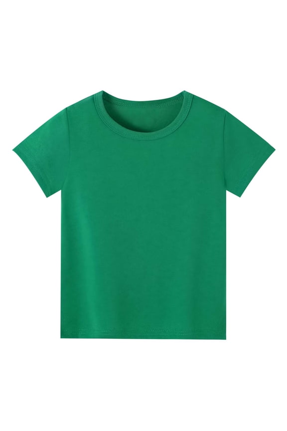 Little Girls Cotton T Shirt Solid Plain Short Sleeve T-Shirt Undershirt, Sizes 6-7