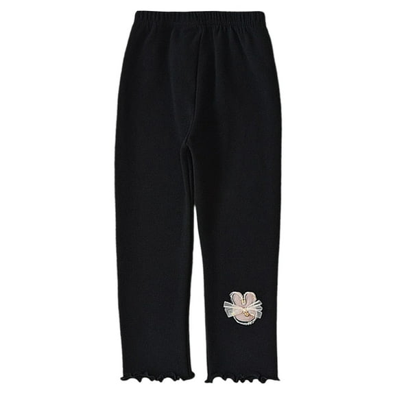Kiijoy Little Girls Cute Bunny Bow Leggings Cozy Soft Stretchy Casual Pants, Sizes 5-6