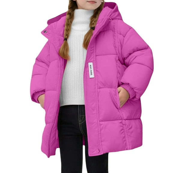 Kiijoy Little Girls Down Coat Winter Warm Long Puffer Jacket Kids Casual Hooded Outerwear